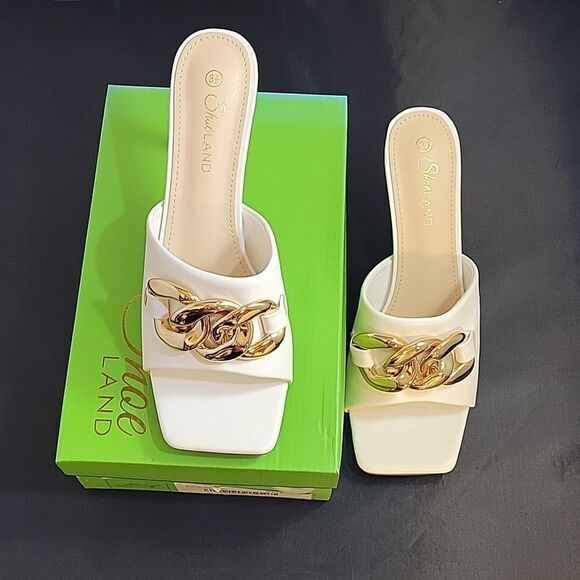 BRAND NEW SHOELAND SQUARE TOE SLIP-ON FOOT OPEN TOE GOLD CHAIN LINKING S…G1 - Picture 15 of 16